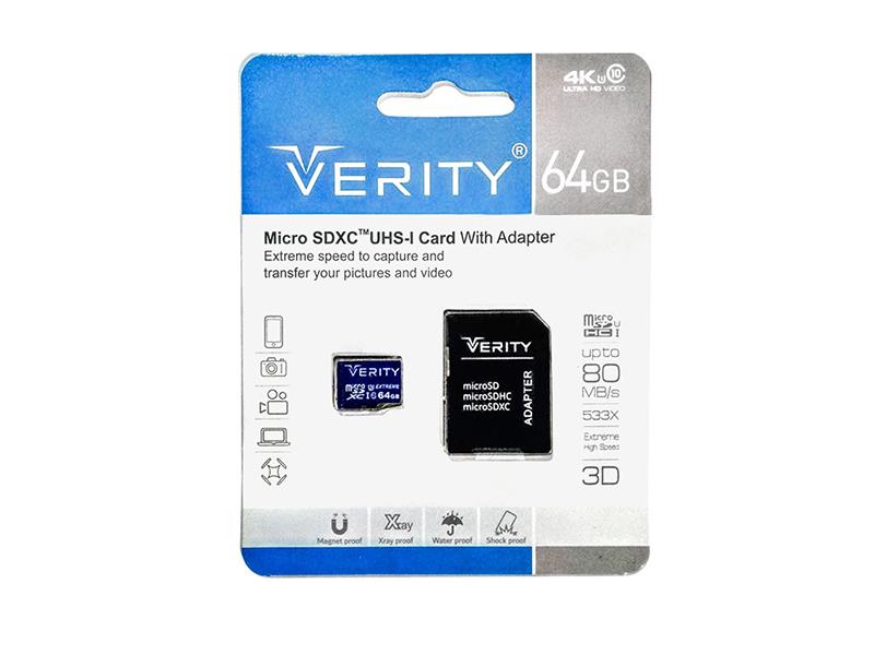 کارت حافظه میکرو اس دی وریتی مدل Verity U3 533X ظرفیت ۶۴ گیگابایت (کد ۴۱۰۳)